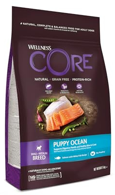 Wellness CORE Puppy Ocean 5kg, Salmon & White Fish – Dry Dog Food | for Small & Medium Breed Puppies, Grain-Free, Natural, Hypoallergenic, High-Protein, Supports Brain & Eye Development