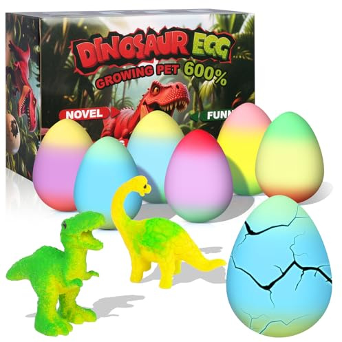 AYESY Dinosaurio Eclosionando Huevos Arcoíris, 6 Piezas Huevo de Dinosaurio Juguete para incubar en Agua, Caja Sorpresa para Eclosión Mágica para Niños Niñas Regalos para Cumpleaños Pascua de 3 4 5 6