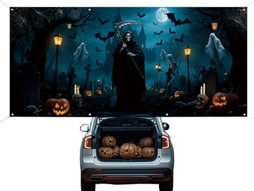 usefulbeauty Copertura per porta del garage | murale di Halloween - Tela decorativa per esterni per feste in giardino