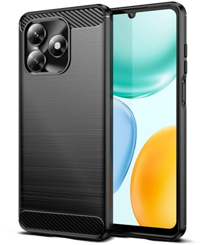 Qiinogow Case for Honor X5c Plus/X5c, Slim Fit Phone Cover, Black | Shock-Absorption, Anti-Slip,Anti-Fingerprint, Soft TPU, Carbon Fiber Textures, Rubber Protective