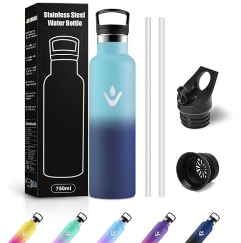 Borraccia Acciaio Inox 750ml, Termos con Cannuccia, a prova di perdite, Riutilizzabile, senza BPA, per Viaggio, Campeggio, Gimnasio