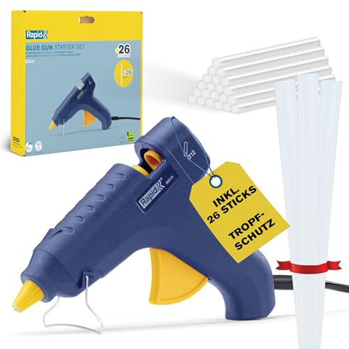 Rapid EG111 Heißklebepistole 12 mm mit 26 Klebesticks | Für DIY & Reparaturen; 12 mm Klebesticks; 370 g/h Kleberfluss; Silikonschutz; inkl. 26 Klebesticks; leichtes Design