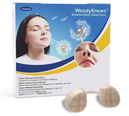 Filtri nasali WoodyKnows Super-Defense, aiuto per le allergie stagionali e l'inquinamento industriale, protezione per il trasporto pubblico e la toelettatura (Narice Rotonda, M, 6 Pacco)