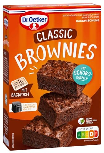 Dr. Oetker Brownies, 8 x 456 g, Backmischung für dunklen Rührteig mit Raspelschokolade