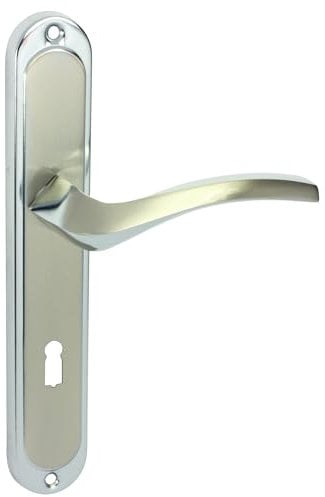domino Türgriff 72 Drückergarnitur BB-Buntbart Set Langschildgarnitur Türklinke für Zimmertür, Kellertür & Innentür L-Form Türbeschläge aus Aluminium Silber Türdrückergarnitur ENIGMA M6/M9