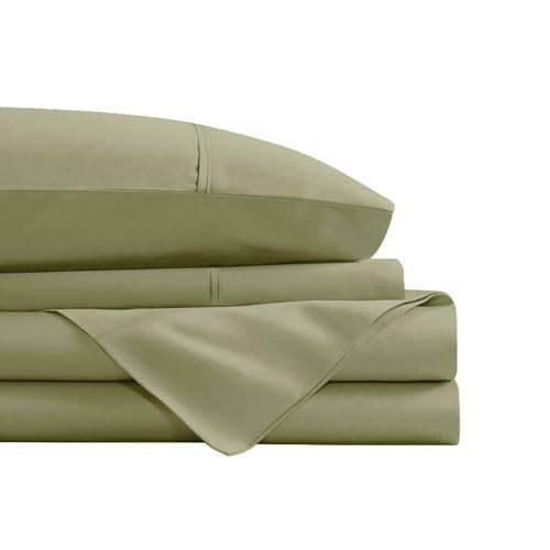 Smart Blatt Bettwäsche Kollektion – Tabelle Set mit seitlichen Aufbewahrungstaschen auf Spannbetttuch, Polyester, graugrün, Volle Größe