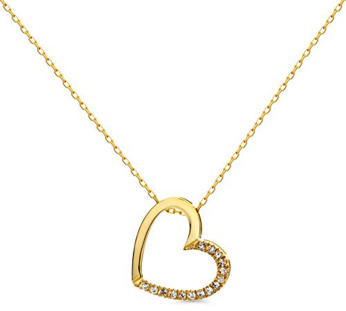 Orovi Schmuck Damen 0.10 Ct Diamant Hertz–Kette Gold mit Herzanhänger besetzt mit 15 natürlichen Diamanten im Brillantschliff in einer Krappenfassung Zeitlose klassisch Halskette Gelbgold 9 Karat(375)