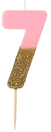 Talking Tables Premium-Qualität Rosa Zahlenkerze Nummer 7 Sieben Geburtstagskerze Geburtstag Tortenaufsatz Dekoration, Wachs, Glitzer, Höhe 8 cm funkelnd schön