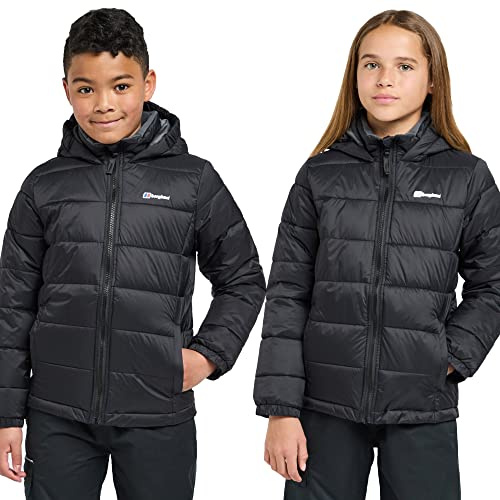 Berghaus Kids' Burham Insulated Jacket with Grown on Hood & 2 Pockets, Lightweight & Water Repellent, Winter Puffer Coat for Boys and Girls (UK, Age, 11 Years, 12 Years, Regular, Black)