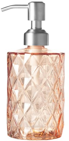 Easy-Tang 12 Oz Soap Dispenser for Kitchen,Bathroom - Refillable Wash Hand Liquid Clear Glass Bottle with Stainless Steel Pump,Ideal for Containers,Dish Detergent,Essential Oil,Shampoo Lotion (Amber)