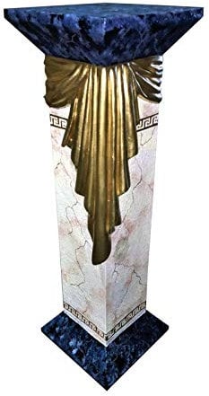 Antikes Wohndesign Griechische Blumensäule Blumenständer Marmor Blau Beige Gold Höhe: 100cm