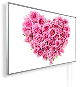 Könighaus Bildheizung 1000 W - Smart Thermostat - 14-26 m² | Schwarz-Weiß-Bilder, Motiv: 178. Herz Rosen, TÜV SÜD, 5 Jahre Garantie, doppelter Überhitzungsschutz, Wandheizung