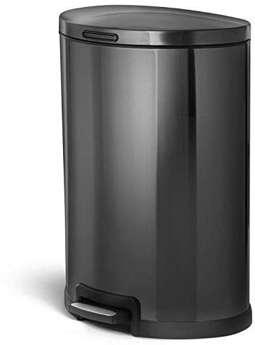 Home Zone Living Küchen-Mülleimer, halbrundes Edelstahl, Stufenpedal, 45 Liter