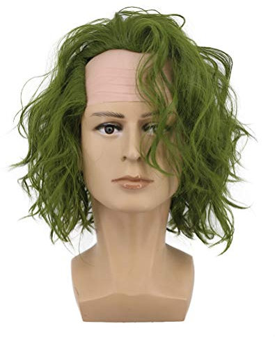 VGbeaty Erwachsene Männer Glatze Kurz Bob Lockige Dunkelgrün Joker Perücke Cosplay Anime Kostüm Perücke