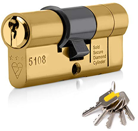 XFORT® 3* Kitemarked Euro Double Cylinder 40/40 (80mm), British Standard Door Lock with 5 Keys in Polished Brass, Anti-Bump, Anti-Drill, Anti-Pick, Anti-Snap, Maximum Security Barrel Lock.