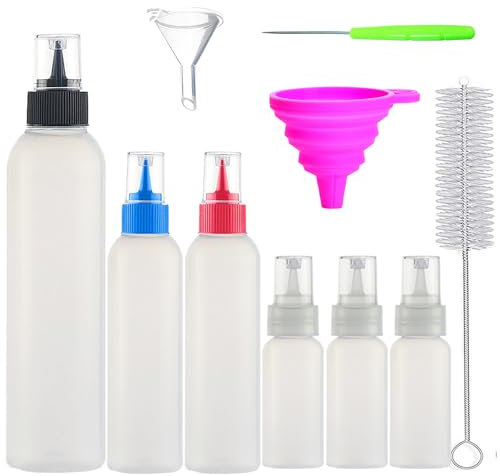 Squeeze Writer Bottles Cookie Icing Bottle Applicator DIY Cake Decorating Biscuit Food Coloring Sauces Condiments Syrup Salad Dressing Pancake Ketchup Bottle 1/2/4 Ounce Funnel Brush 8pcs Baking Set