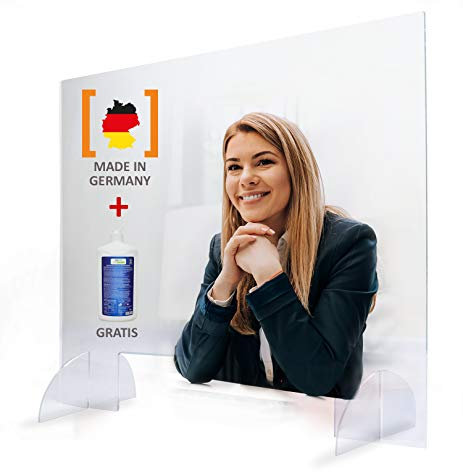 MyMAXXI | Selbststehender Spuckschutz Aufsteller aus 5mm Acrylglas standfest glasklar 50x75 cm Hygieneschutz | acrylic spit protection | Acryl Trennwand | Niesschutz Hustenschutz | Hygieneschutzwand