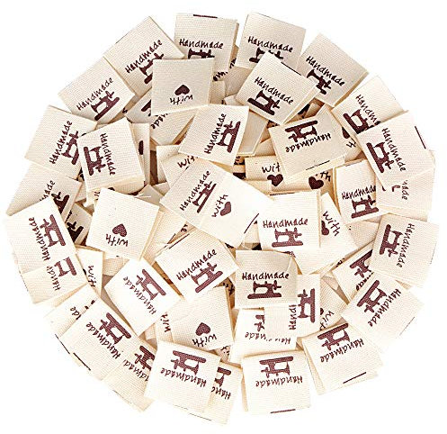 VINFUTUR 100pcs Stoffetiketten Handmade with Love Textiletiketten Handmade Label Stoff Tags Kleideretiketten Handmade Etiketten DIY Näharbeit Deko
