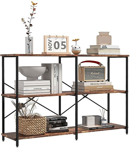 HOMCOM Scaffale Libreria dal Design Industriale con 3 Ripiani, Scaffalatura in Pannelli Truciolari e Telaio in Metallo, 120 x 30 x 76 cm