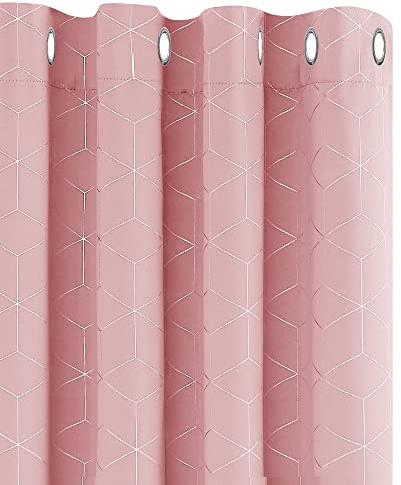 Deconovo Eyelet Energy Saving Blackout Curtains, Foil Diamond Printed Curtains for Kids Bedroom, 52 x 84Inch(Width x Length), Coral Pink, 2 Panels