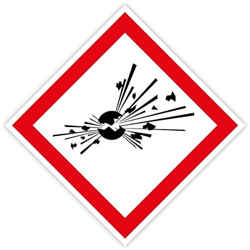 Aufkleber Warnzeichen GHS 01 „Explosionsgefahr/Explosive Stoffe“ GHS-Gefahrensymbol Folie selbstklebend, quadratisch | 5-20cm Made in Germany, Größen Name: 5x5cm