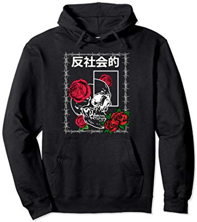 Schlechte Einstellungen Schädel mit Rosen Japanese Aesthetic Pullover Hoodie