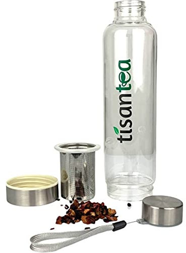 Tisantea Botella de cristal de 500 ml con infusor extraíble para té y infusiones con funda