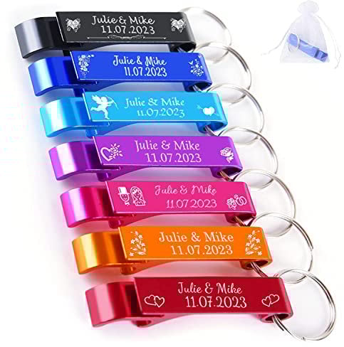 CWYW – Lot de 100 porte-clés décapsuleurs personnalisables en aluminium coloré, format poche, pour fête de mariage, cadeaux de mariage pour invités