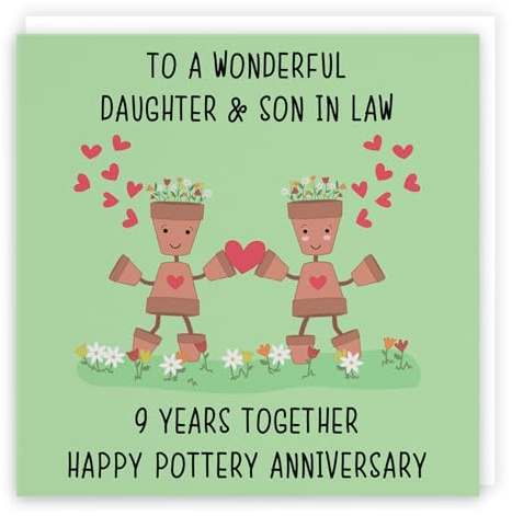 Hunts England - Daughter And Son In Law 9th Anniversary Card - To A Wonderful Daughter & Son In Law - 9 Years Together - Happy Pottery Anniversary - Iconic Collection