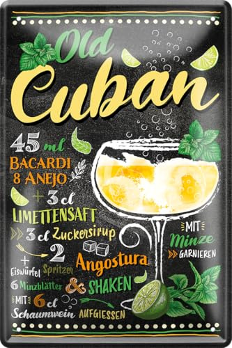schilderkreis24 – Blechschild Cocktail Rezept Deko Bar Küche Kneipe Pub Theke Geschenk Geschenkidee Geburtstag Weihnachten Longdrink Tonic Spirituosen Trinker 20x30 cm (Old Cuban)