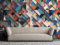A.S. Création Livingwalls Fototapete Grafik Geometrisch Bunt Blau Rosa 382871 The Wall 3,71 m x 2,80 m Wohnzimmer Büro Kinderzimmer