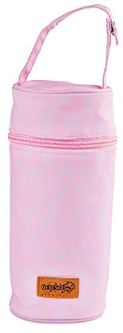 Bebesar Wasserdichter Thermo-Flaschenhalter mit Clip zum Aufhängen - Isoliertasche für Fläschchen - Kühltasche für Babyflaschen (Rosa Sterne)