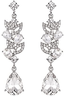 EVER FAITH Hochzeit Marquise Kristall Ohrringe für Braut, Cluster Blatt Art Deco Kronleuchter durchbohrt für Damen klar Silber-Ton