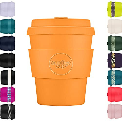 Ecoffee Cup 8oz 240ml Reusable Eco-Friendly 100% Plant Based Coffee Cup with Silicone Lid & Sleeve - Melamine Free & Biodegradable Dishwasher/Microwave Safe Travel Mug, Alhambra