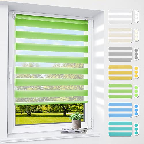Doppelrollo klemmfix ohne Bohren & mit Bohren, 100x120cm (BxH) Grün, 3-in-1 Duo Rollo für Fenster & Tür, Fensterrollo innen lichtdurchlässig & verdunkelnd, Klemmrollo Rollos Sonnenschutz