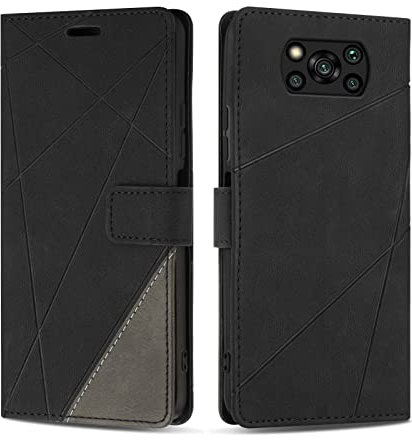SONWO Hülle für Xiaomi Poco X3 Pro/Poco X3 NFC, Premium PU Leder Handyhülle Flip Case Wallet Silikon Schutzhülle Klapphülle für Xiaomi Poco X3 Pro/Poco X3 NFC, Schwarz