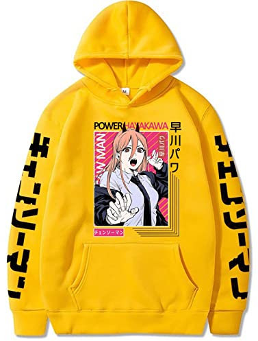 Chainsaw Man Hoodie Power Cosplay Costume Anime Hooded Pullover Sweatshirts for Unisex Yellow