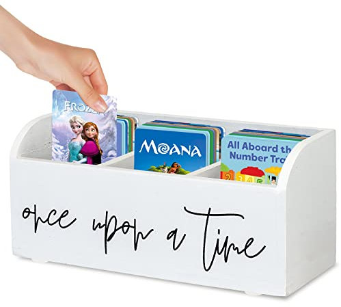 Yoto Card Holder - Wooden Case with Two Compartments, White, 3 Compartments