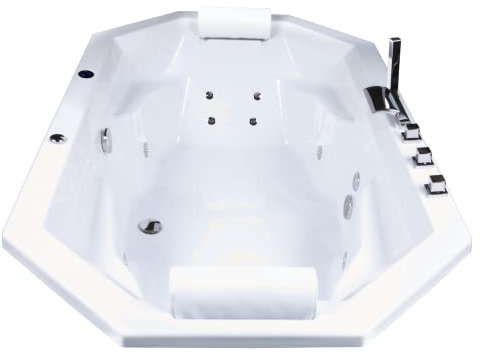 Basera® BASIC Indoor Podest-Whirlpool Badewanne Bora Bora 200 x 115 cm mit 12 Massagedüsen, Wasserfall, LED-Ambiente