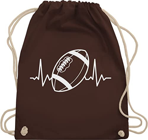 Turnbeutel Rucksack - American Deko Superbowl Party - Football Herzschlag - weiß - Unisize - Braun - tasche baumwolle american+football+tasche sport stoffrucksack geschenke beutel fans beuteltasche