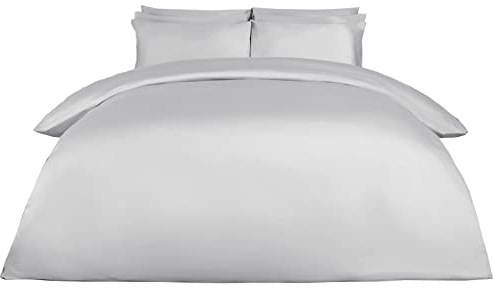 Highams 220 Thread Count Single Bed Duvet Cover Set, 100% Cotton Soft Comfortable Bedding Luxury Comfort Hotel Quality Duvet with Pillowcase, Silver Grey Single