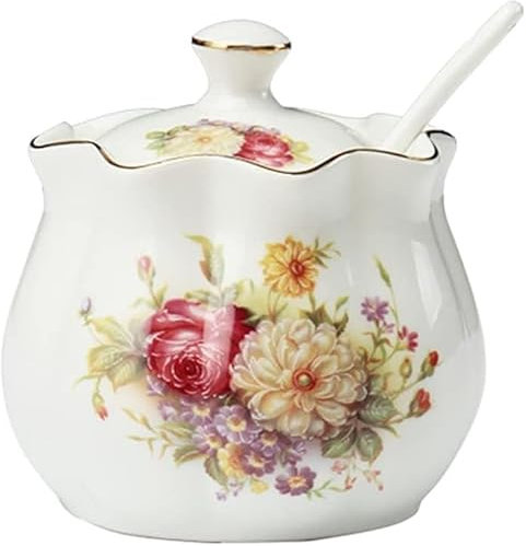 GImLY Gewürzdose Gewürzdose Keramik Vintage Blumen Zuckerdose Salzdose Gewürzdose mit Deckel und Löffel 18oz, 1 Stück,B