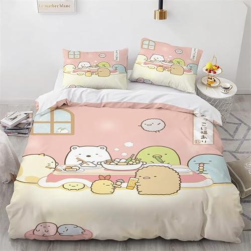 DAMEGA Japanisches Cartoon Anime Sumikko gurashi Bettwäsche Set Kawaii 3D gedrucktes Bettbezug Set süßes Bett Set Einzel Doppel King Size Schlafzimmer Dekor