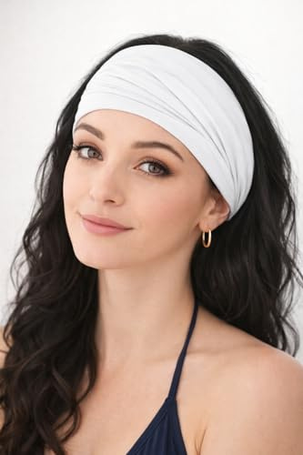 Elastische Haarbänder – 2 Stück Weiß – Bandanas/Gummibänder für Kopf/Damen/Sport/Yoga/Fitness/Radfahren