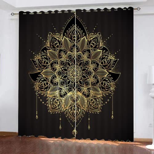 HABEAT 3D Mandala Gardinen Abdunkelnde Retro Bohemian Kindervorhänge Vorhang mit ösen 2er Set Vorhänge Blickdicht Verdunkelungs für Kinderzimmer Schlafzimmer Wohnzimmer B 140 X H 160 cm
