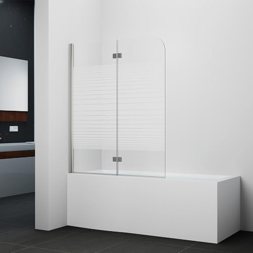 Marwell Badewannenfaltwand Pulse 2 115 cm x 140 cm x 5 cm Glaselemente aus 6 mm Sicherheitsglas mit weißem Aluminiumprofil