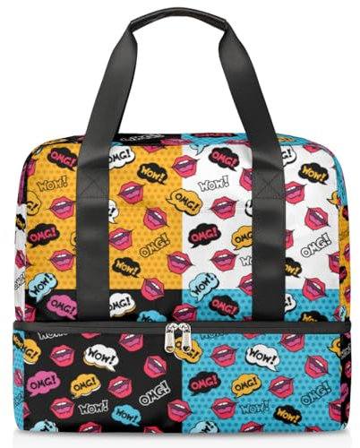 Woman Lips Wow Sporttasche für Damen Herren Jungen Kirls Lippen Muster Wochenende Übernachtung Taschen nass getrennt 21L Tragetasche für Reisen Gym Yoga, farbe, 21L, Taschen-Organizer