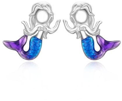 Meerjungfrau Ohrringe 925 Sterling Silber Lila Beschichtet Meerjungfrau Ohrstecker Hypoallergen Meerjungfrau Schmuck für Damen Mädchen Kinder