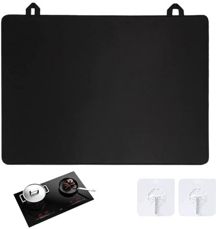RYAN Placa Inducción Tapete Silicona 61x52CM Protector Vitroceramica Con Gancho Reutilizables Antideslizante Alfombrillas para Cocina Inducción (Negro)