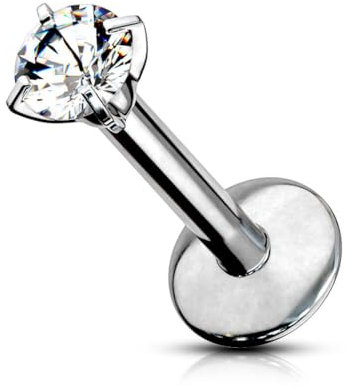 Stachelkleid Labret Piercing Titan 1,2 mm Zirkonia Ohr Helix Stecker Tragus Größe Farbe Auswahl Gold Rose Glitzer Schwarz Kristall Stein Schmuck Lippe Innengewinde Silber, 1,2 mm, 8 mm / 3 mm